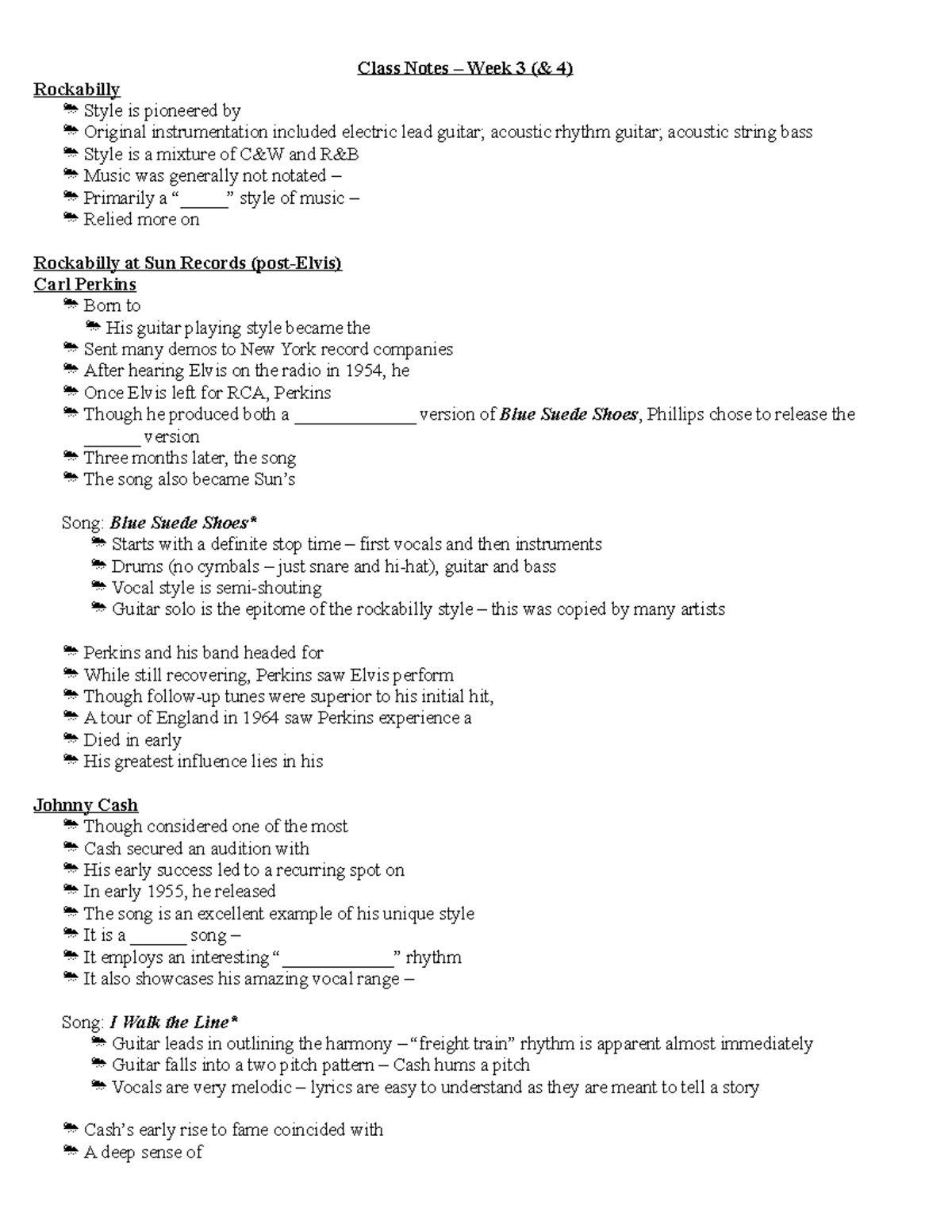 Class Notes - 3 - Class Notes – Week 3 (& 4) Rockabilly Style is ...