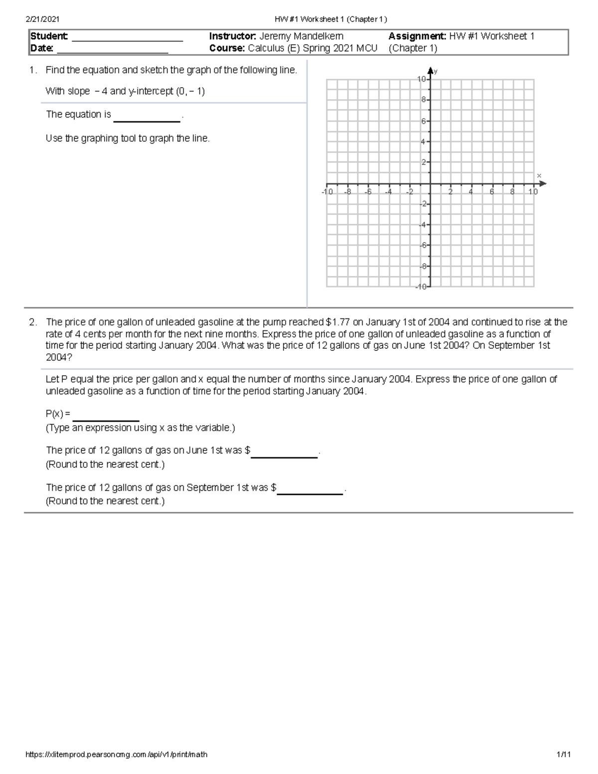 HW #1 Worksheet #1 (Chapter 1) - 1. 2. Student ...