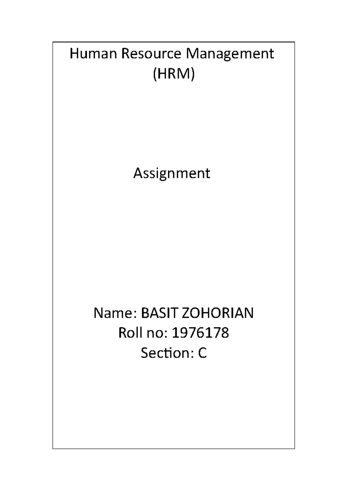 HRM INFORMATION - Human Resource Management (HRM) Assignment Name ...