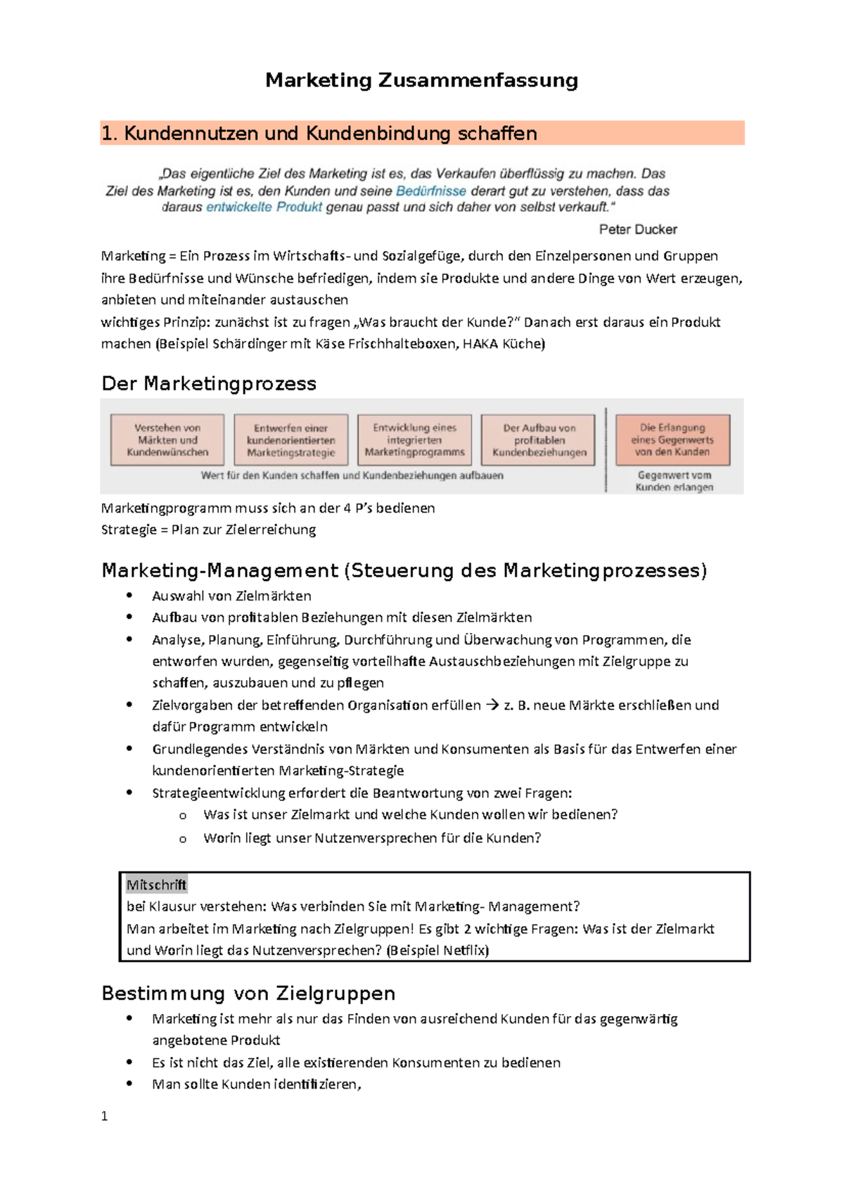 Zusammenfassung Marketing - Marketing Zusammenfassung 1. Kundennutzen ...