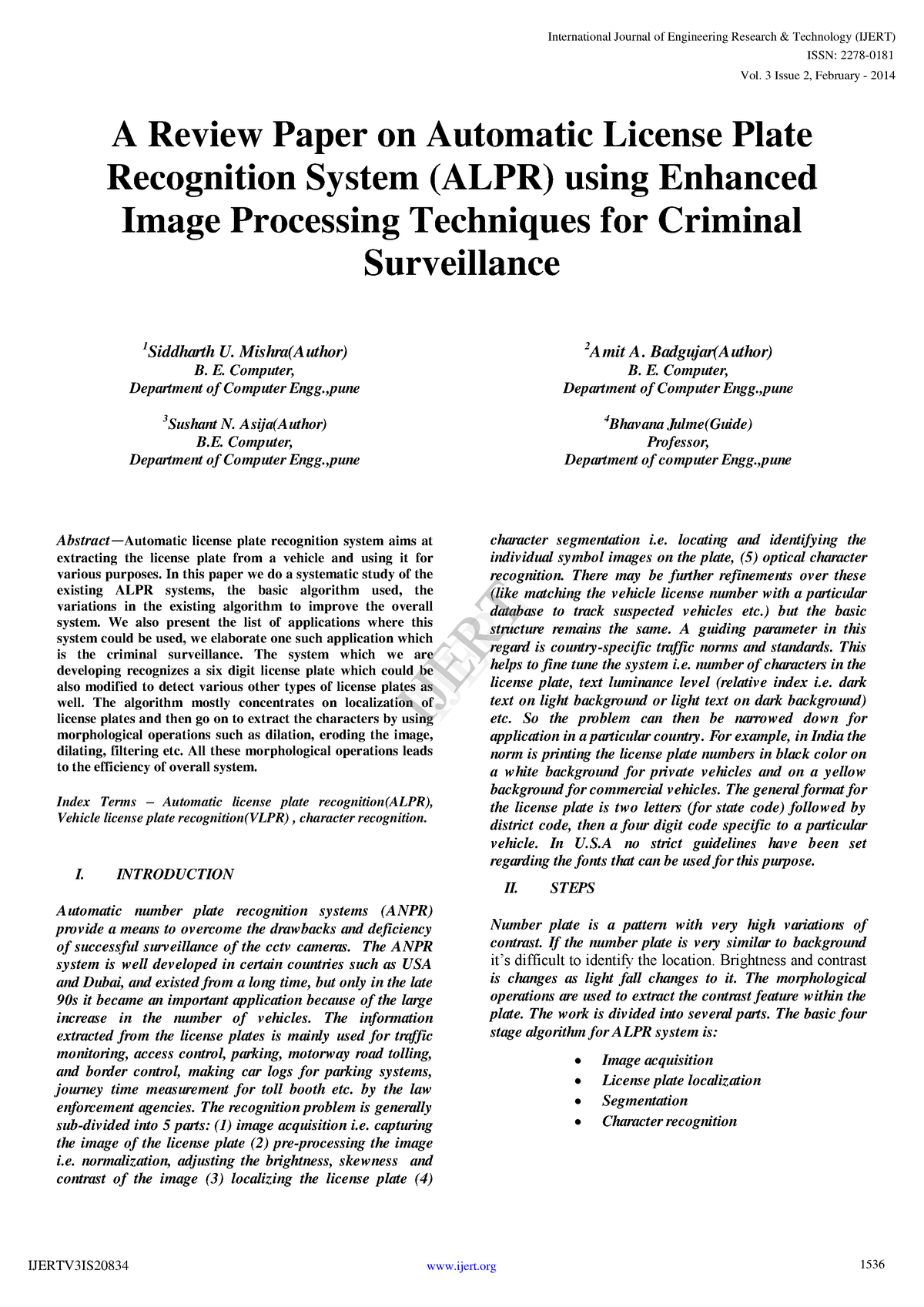 number plate detection research paper