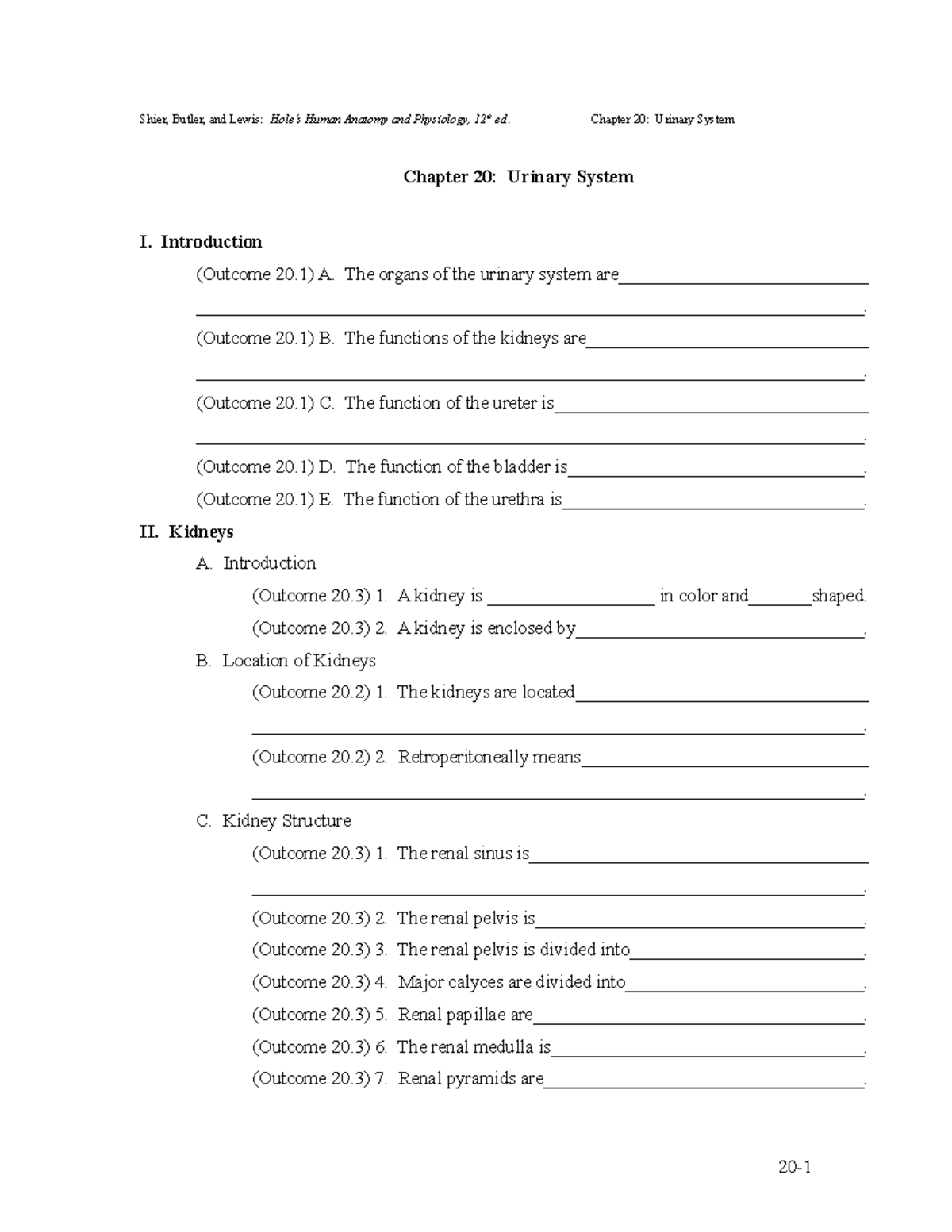 Ch20 studyguide 12e - study guide - Shier, Butler, and Lewis: Hole’s ...