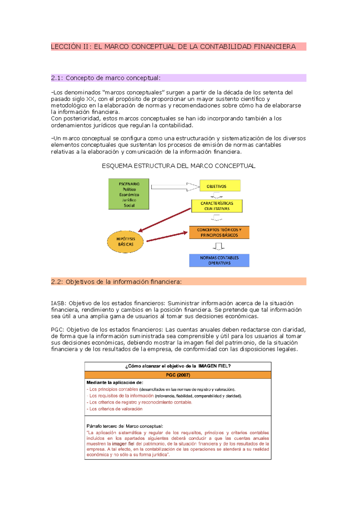 Lección II Contabilidad (AP) - LECCIÓN II: EL MARCO CONCEPTUAL DE LA ...