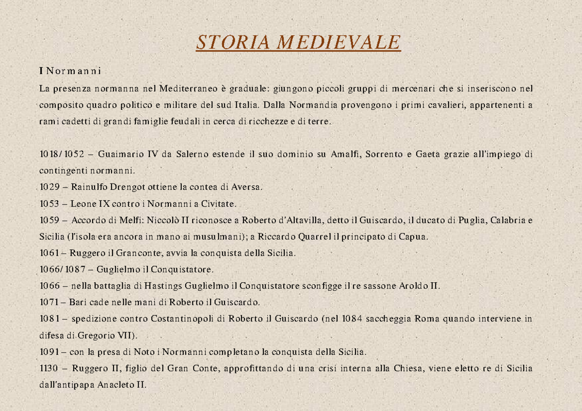 Storiamedievale 6 Appunti 17 STORIA MEDIEVALE I Normanni La