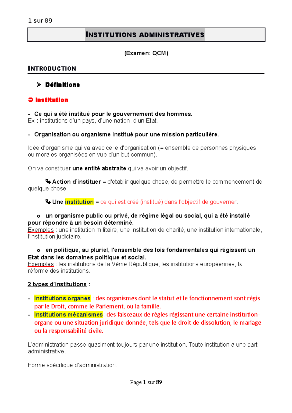 Institutions Admin 2 - INSTITUTIONS ADMINISTRATIVES (Examen: QCM ...