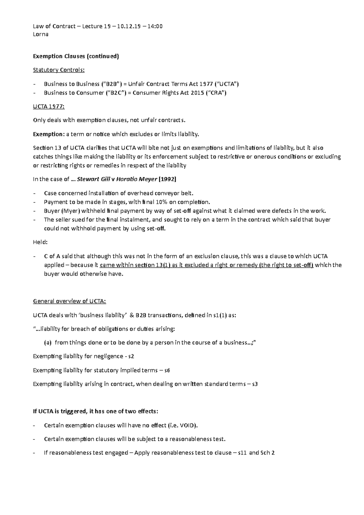 Exemption Clauses (2) - Lorna Exempion Clauses (coninued) Statutory ...