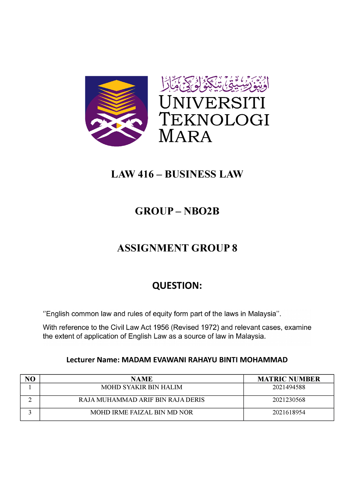 group assignment law416