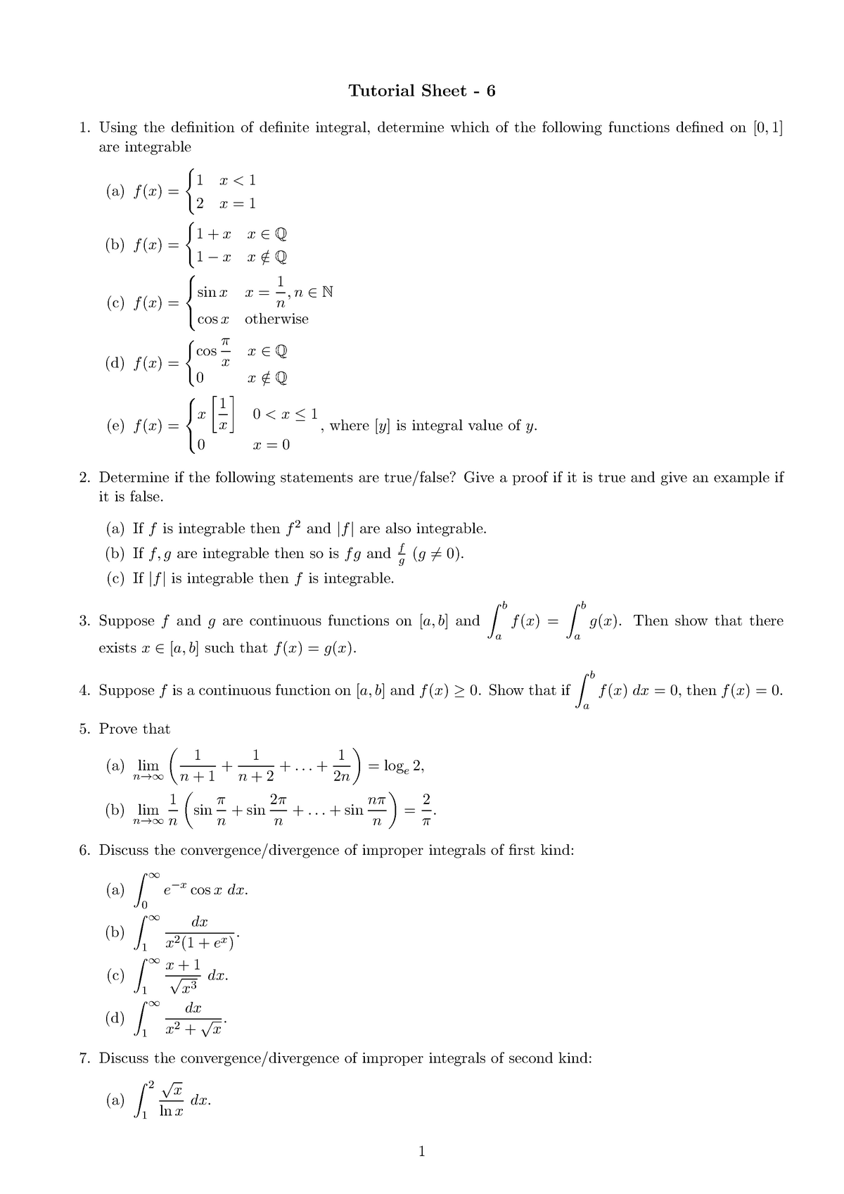 Tutorial sheet 6 - Tutorial Sheet - 6 Using the definition of definite ...