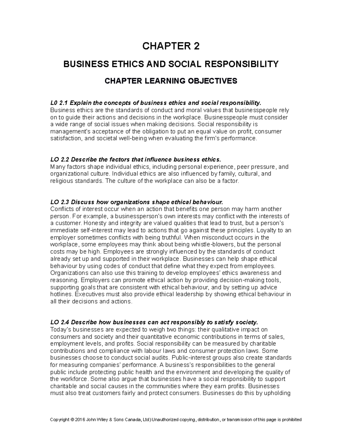 chapter 2 assignment ethics and social responsibility in business