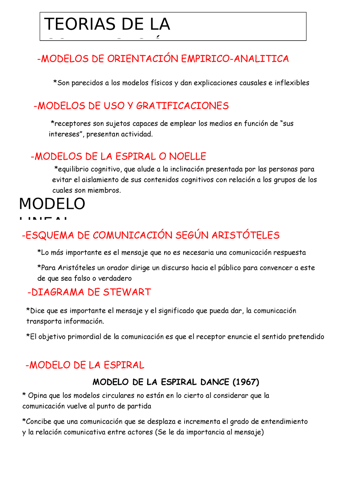 Teorias DE LA Comunicación -MODELOS DE ORIENTACIÓN EMPIRICO-ANALITICA  TEORIAS DE LA CO C C Ó *Son - Studocu