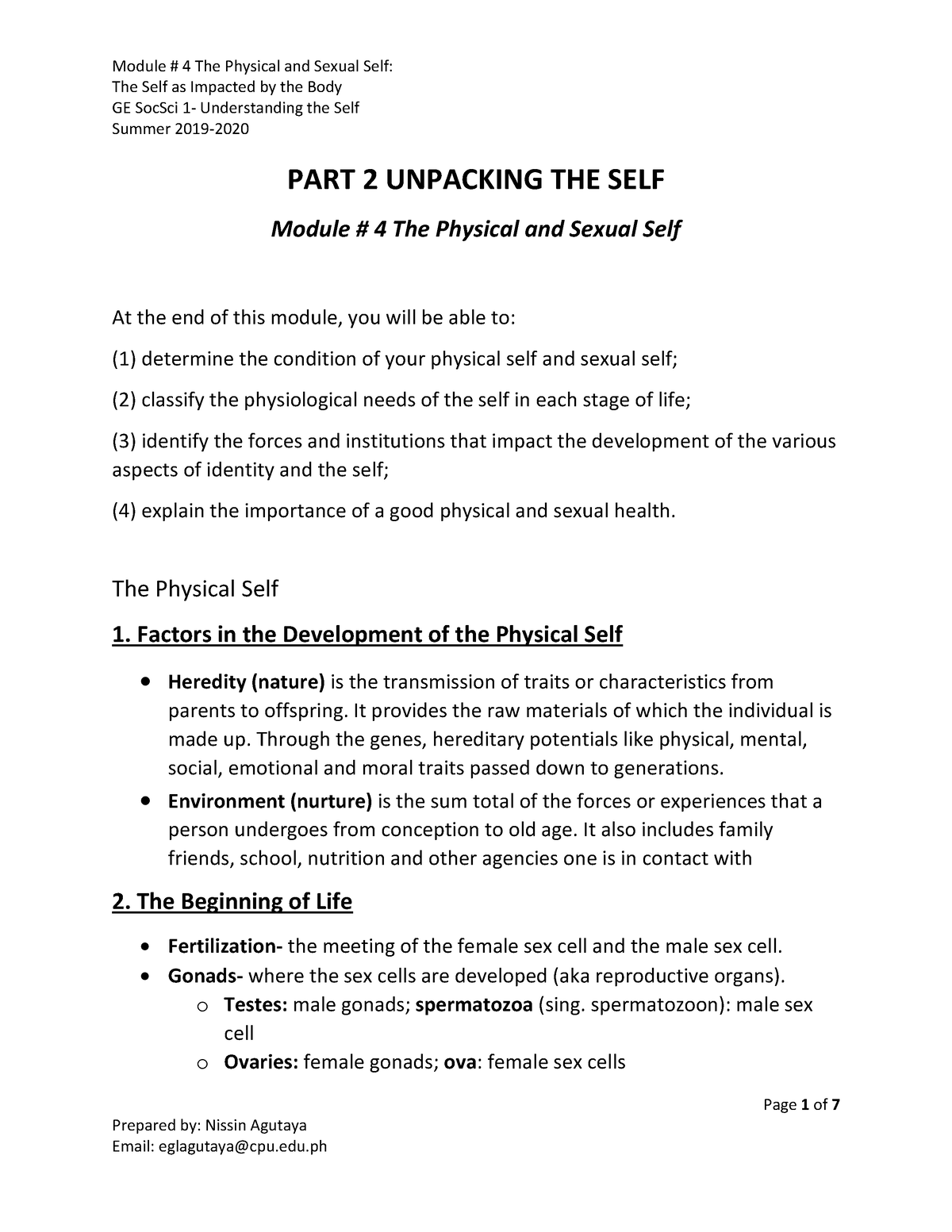 Module 4 The Physical And Sexual Self The Self As Impacted By The Body Ge Socsci 1 3631