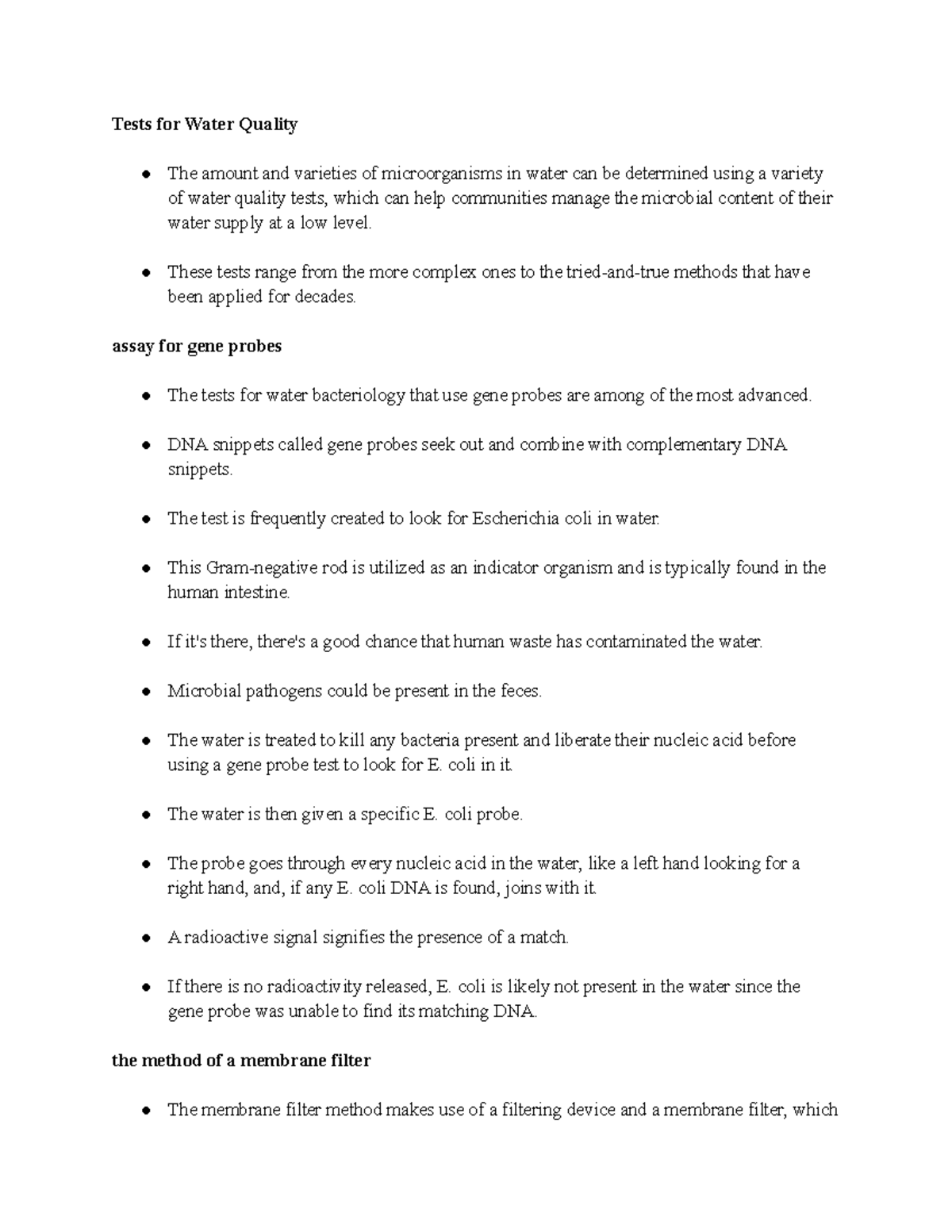 Tests for Water Quality - These tests range from the more complex ones ...