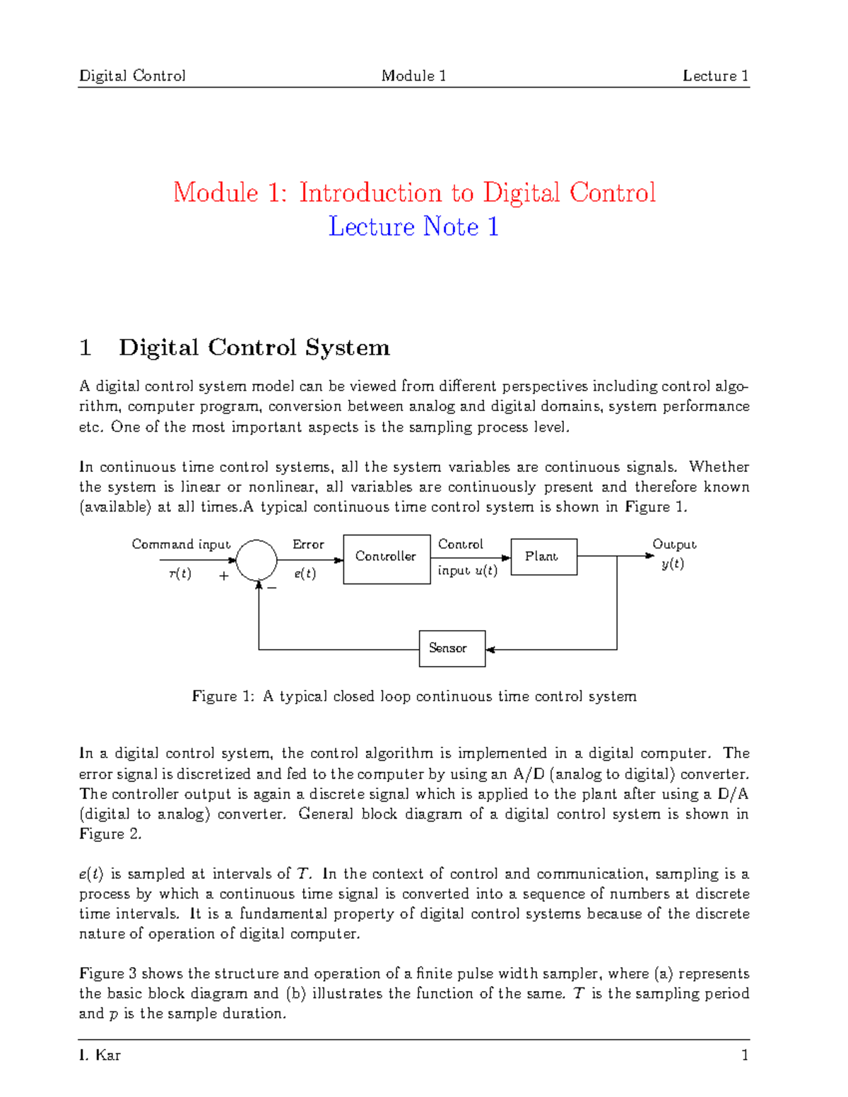 Introduction To Digital Control - Module 1: Introduction To Digital ...