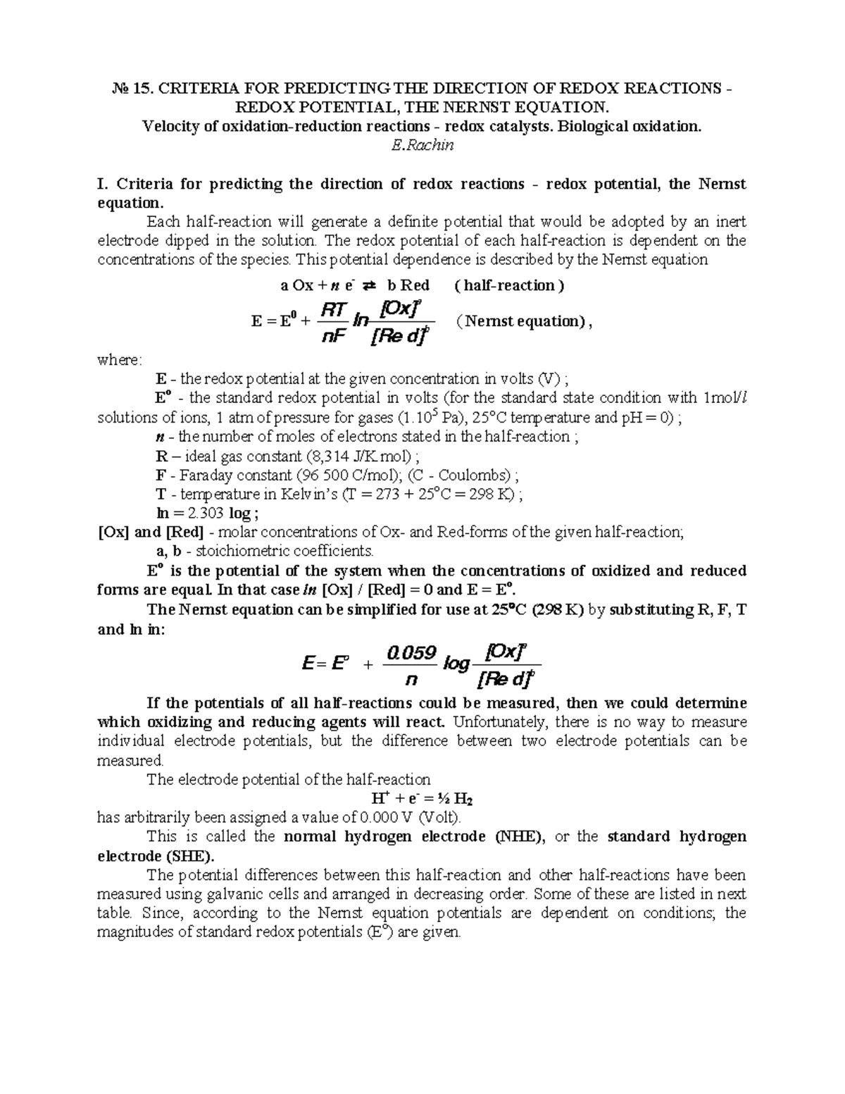 15-Criteria for predicting the direction of redox reactions ...