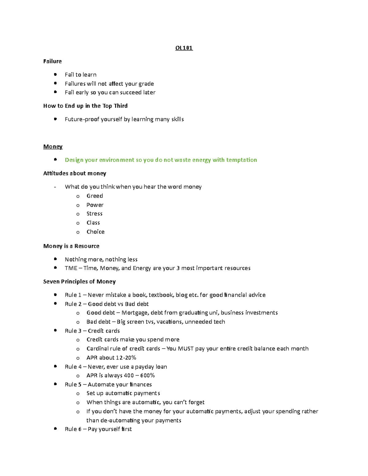 OL101 Notes - OL Failure Fail to learn Failures will not affect your ...