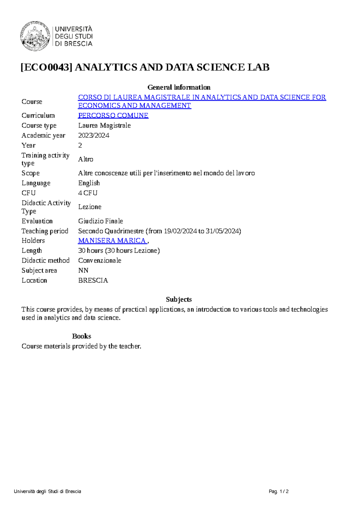 Report Analytics AND DATA Science LAB - Università degli Studi di ...
