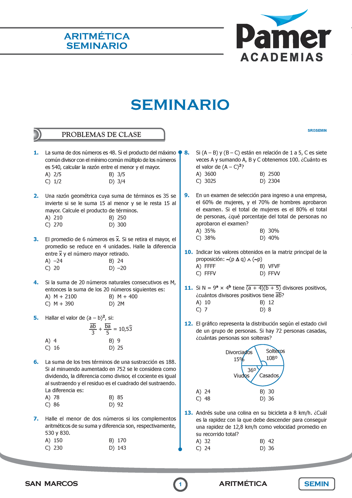 Aritmetica - Pre UNMSM área A - PROBLEMAS DE CLASE SAN MARCOS 1 ...