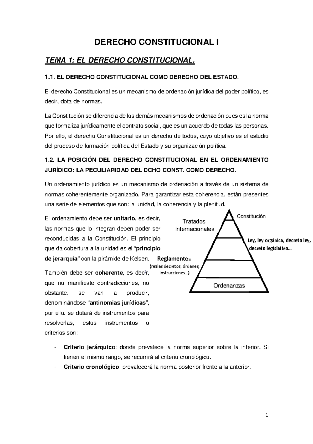 TEMA 1 - apuntes dictados en clase - 1 DERECHO CONSTITUCIONAL I TEMA 1 ...