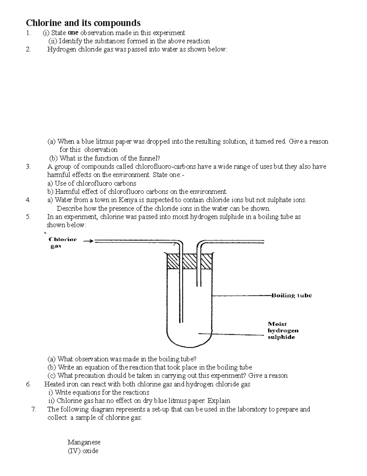 FORM 3 Chlorine AND ITS Compounds Questions Teacher - Chlorine and its ...