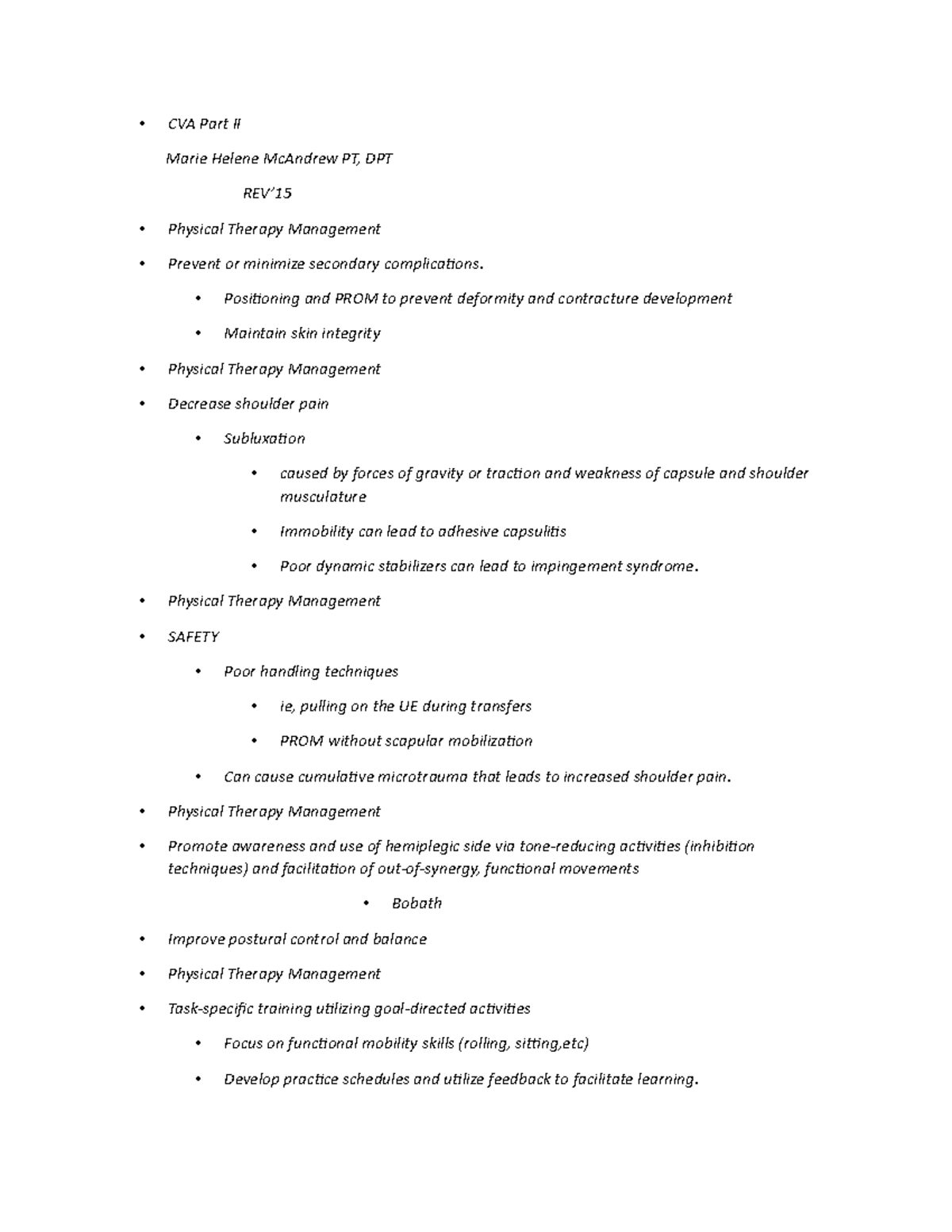 CVA Part II - Lecture notes and handout information from PTA 220 class ...