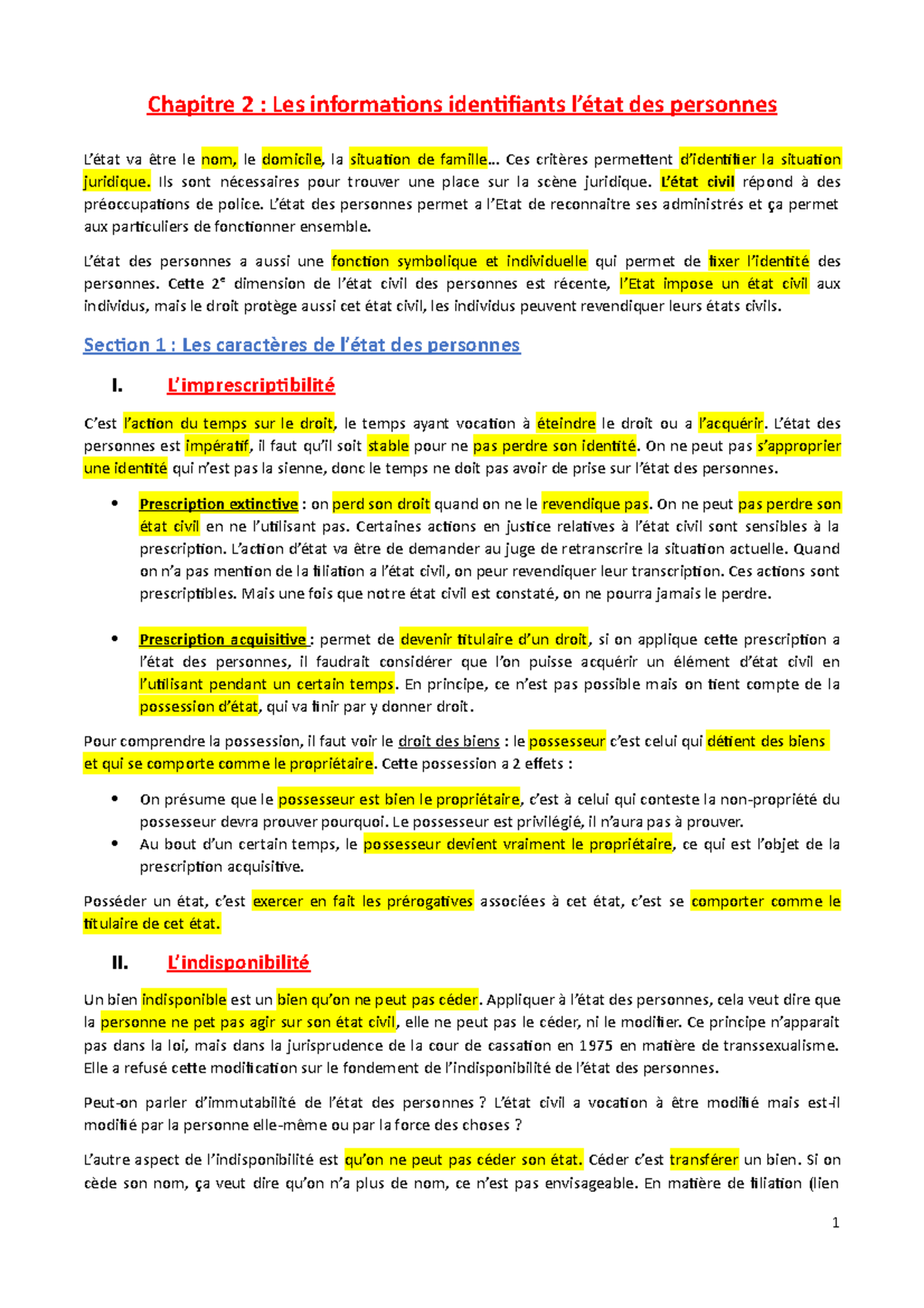 Les informations identifiantes l'état des personnes - Chapitre 2 : Les ...