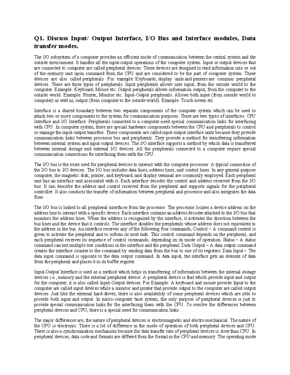 COA Assign 102 - Q1. Discuss Input/ Output Interface, I/O Bus and ...