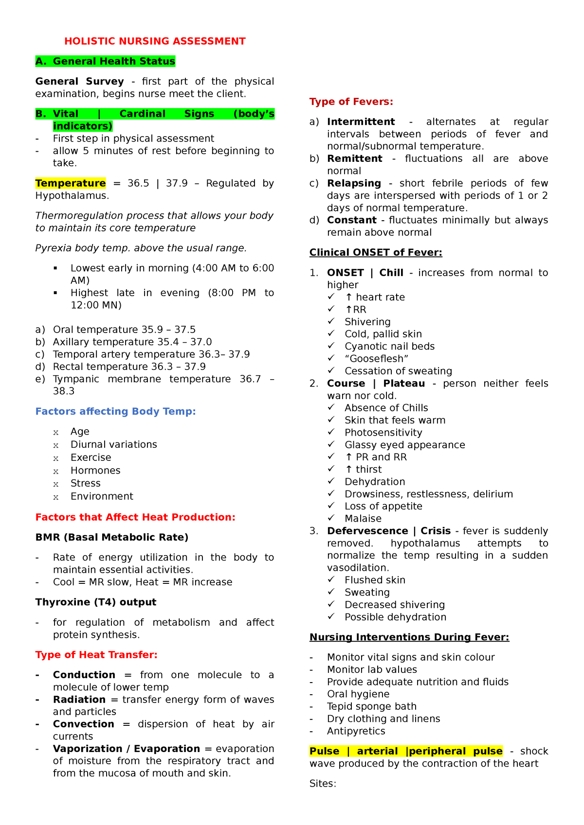 Reviewer - Holistic Nursing Assessment - HOLISTIC NURSING ASSESSMENT A ...