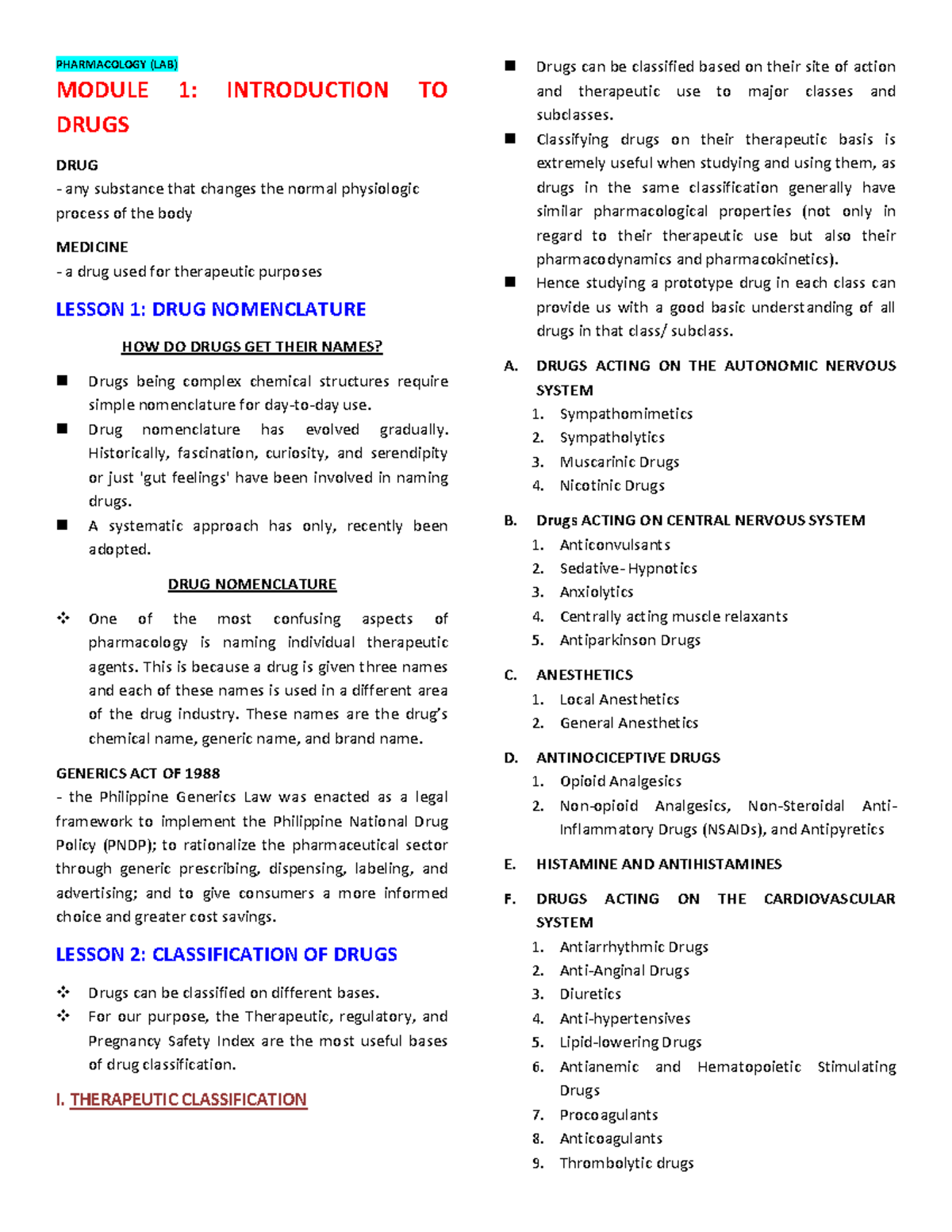 Module 1-Module 2 Pharma LAB - PHARMACOLOGY (LAB) MODULE 1 ...