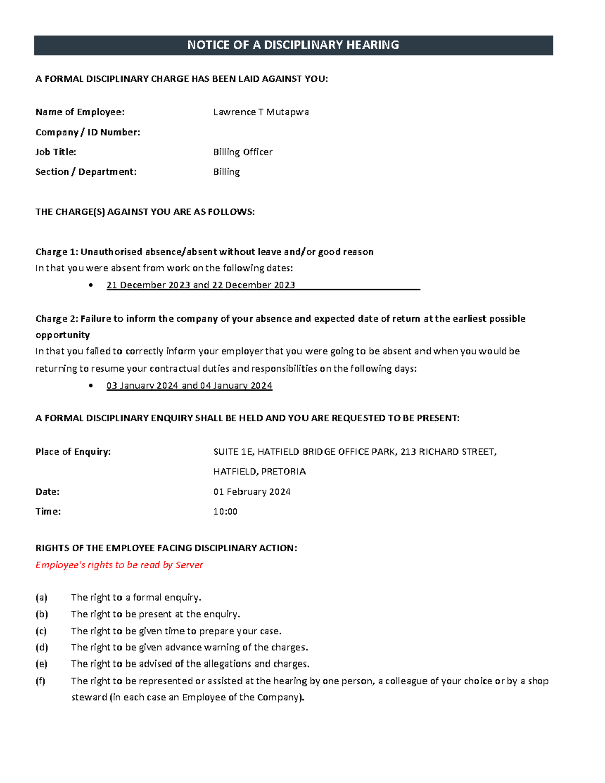 Medical Realtime Updated Notice of Disciplin - NOTICE OF A DISCIPLINARY ...