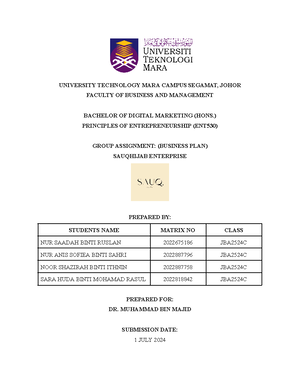 1. CASE Study ENT530 - ASSIGNMENT - PRINCIPLES OF ENTREPRENEURSHIP ...