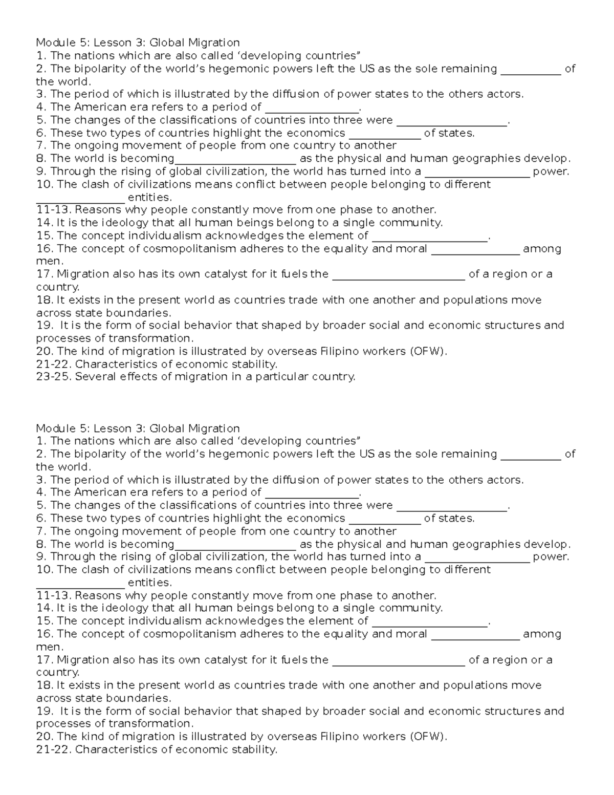 Module 5 - ADA - Module 5: Lesson 3: Global Migration The nations which ...