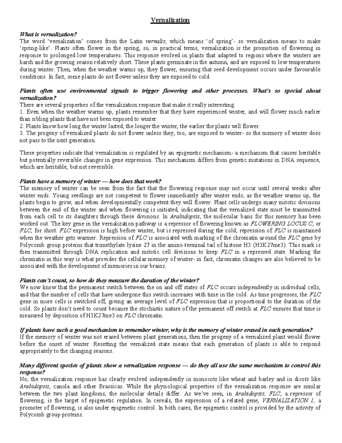 1. Vernalization Vernalization What is vernalization? The word