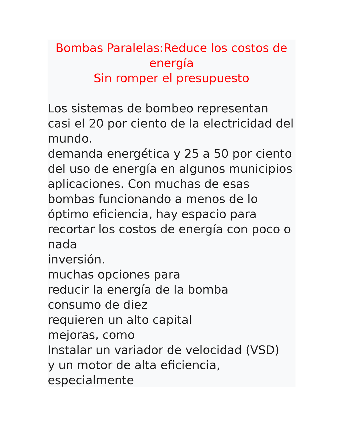 Bombas Paralelas - Bombas Paralelas:Reduce Los Costos De Energía Sin ...