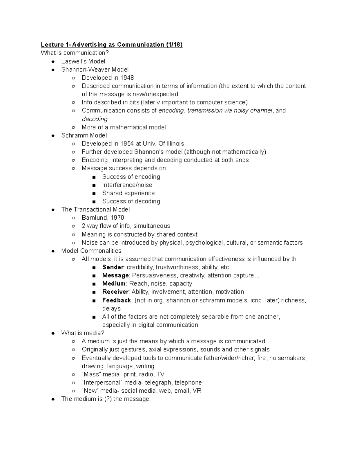 ADV 305 ADV 305 lecture notes; chapters 18; Jacob Fisher Lecture 1
