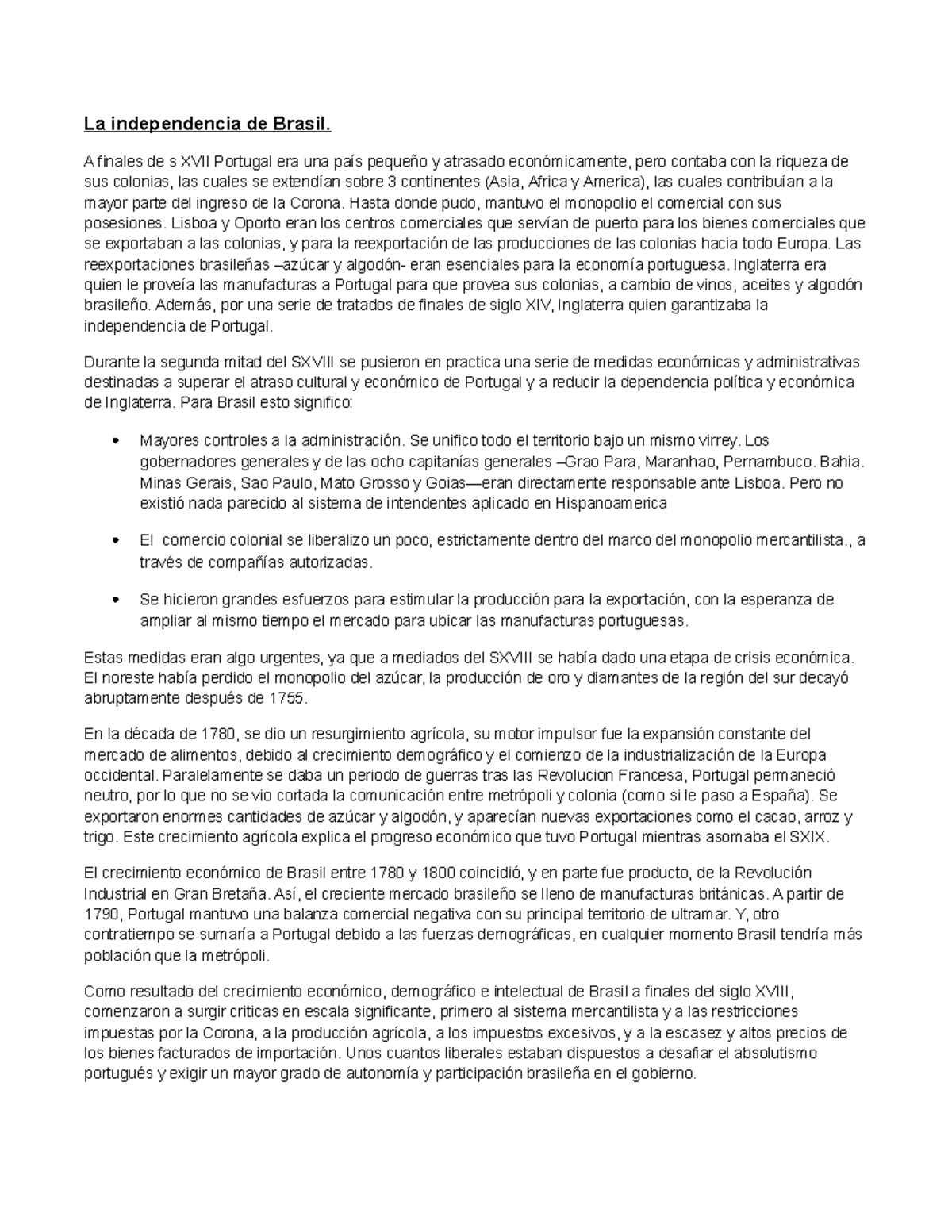 resumen independencia del brazil - La independencia de Brasil. A ...