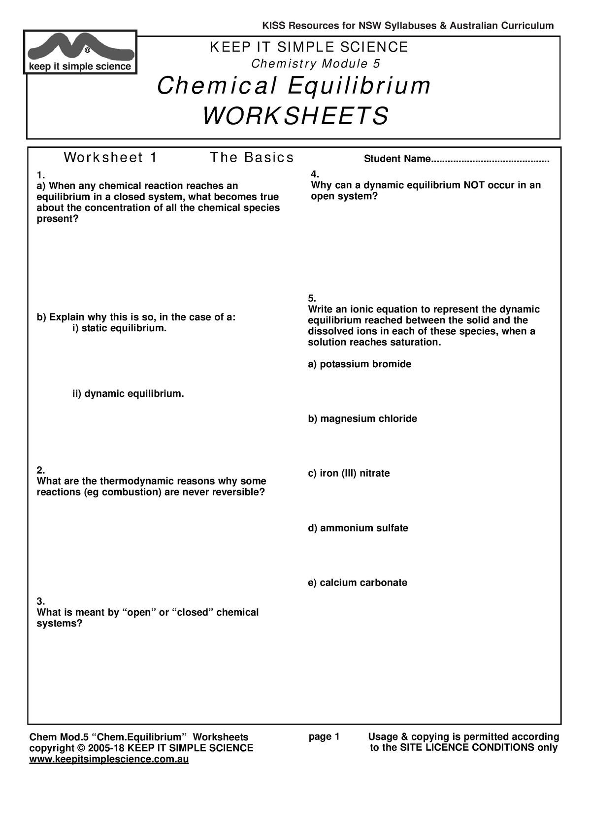 Chem Module 5 Worksheets - page 1 Usage & copying is permitted ...