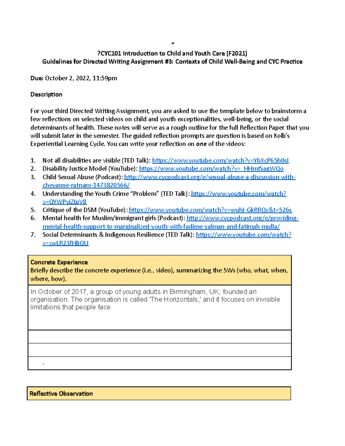 CYC101 F2022 Directed Writing #3 Guidelines - “ ?CYC101 Introduction to ...