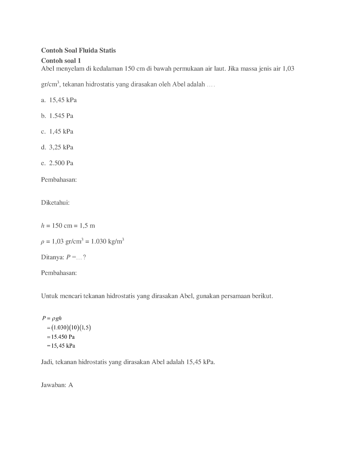 Contoh Soal Fluida Statis - Contoh Soal Fluida Statis Contoh Soal 1 ...