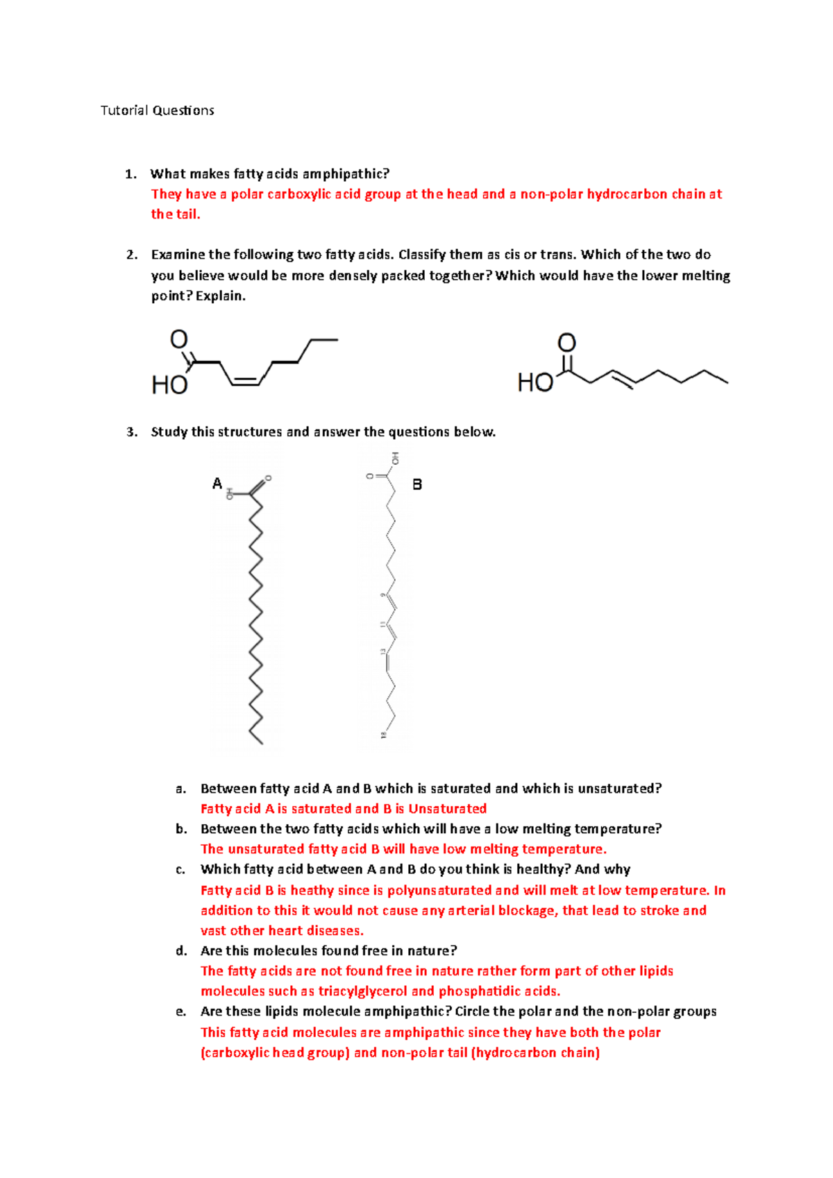 Tutorial 1 Questions LEARN Tutorial Questions What makes fatty