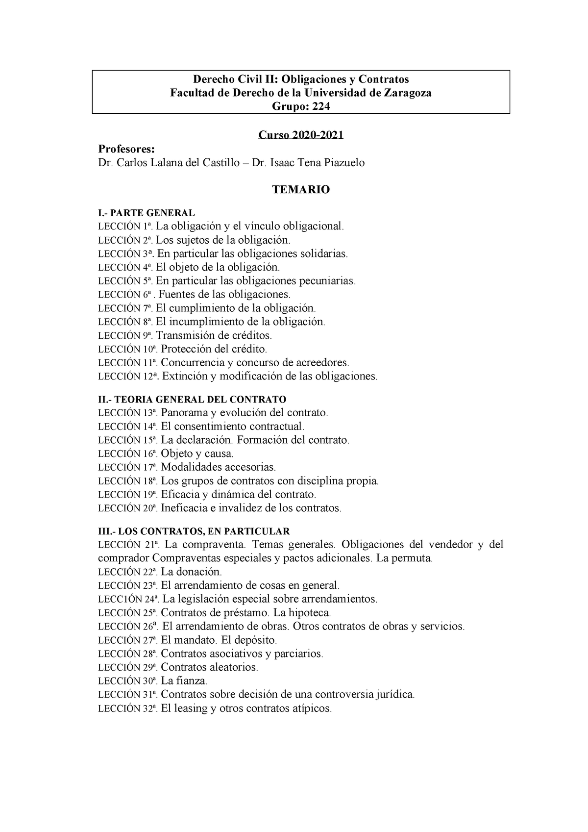 Programa D Civil Ii 2020 2021 Derecho Civil Ii Obligaciones Y Contratos Facultad De Derecho 9290