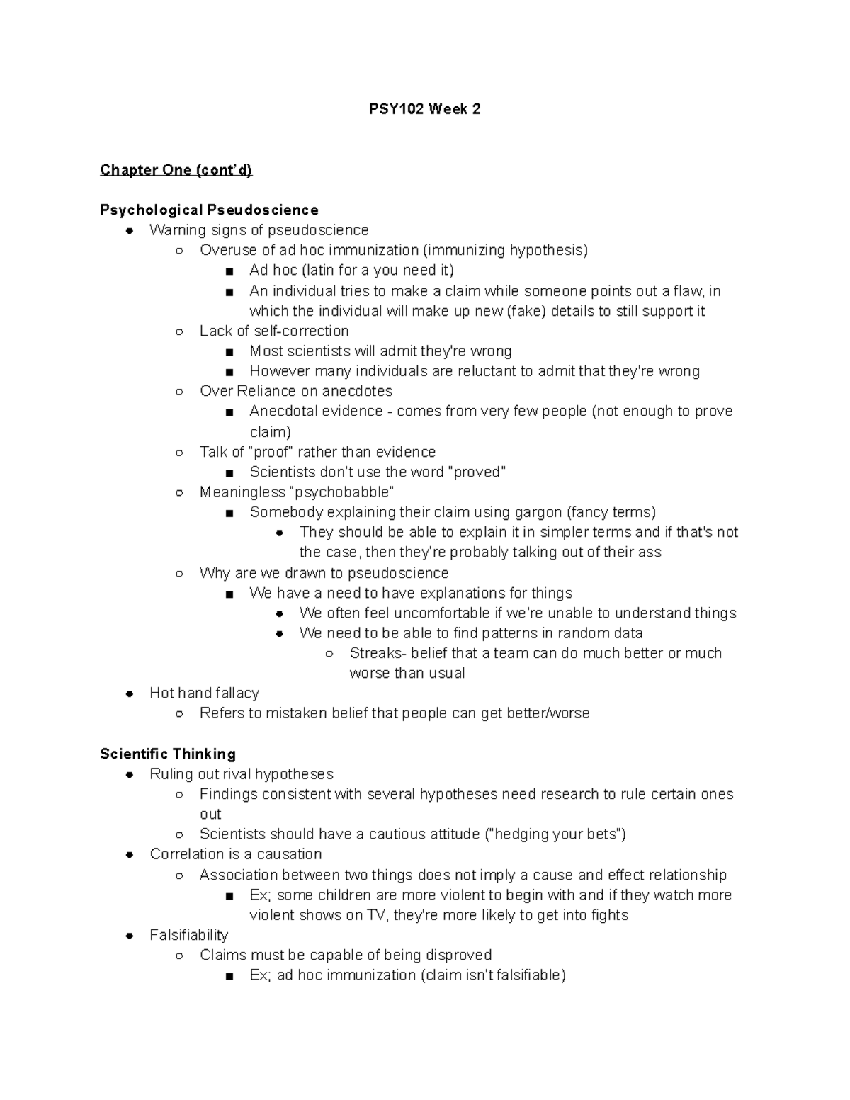 PSY 102 Week 2 - Lecture Notes 2 - PSY102 Week 2 Chapter One (cont’d ...