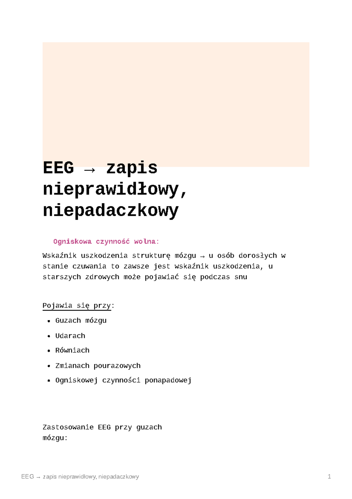 EEG zapis nieprawidowy niepadaczkowy - EEG → zapis nieprawidłowy
