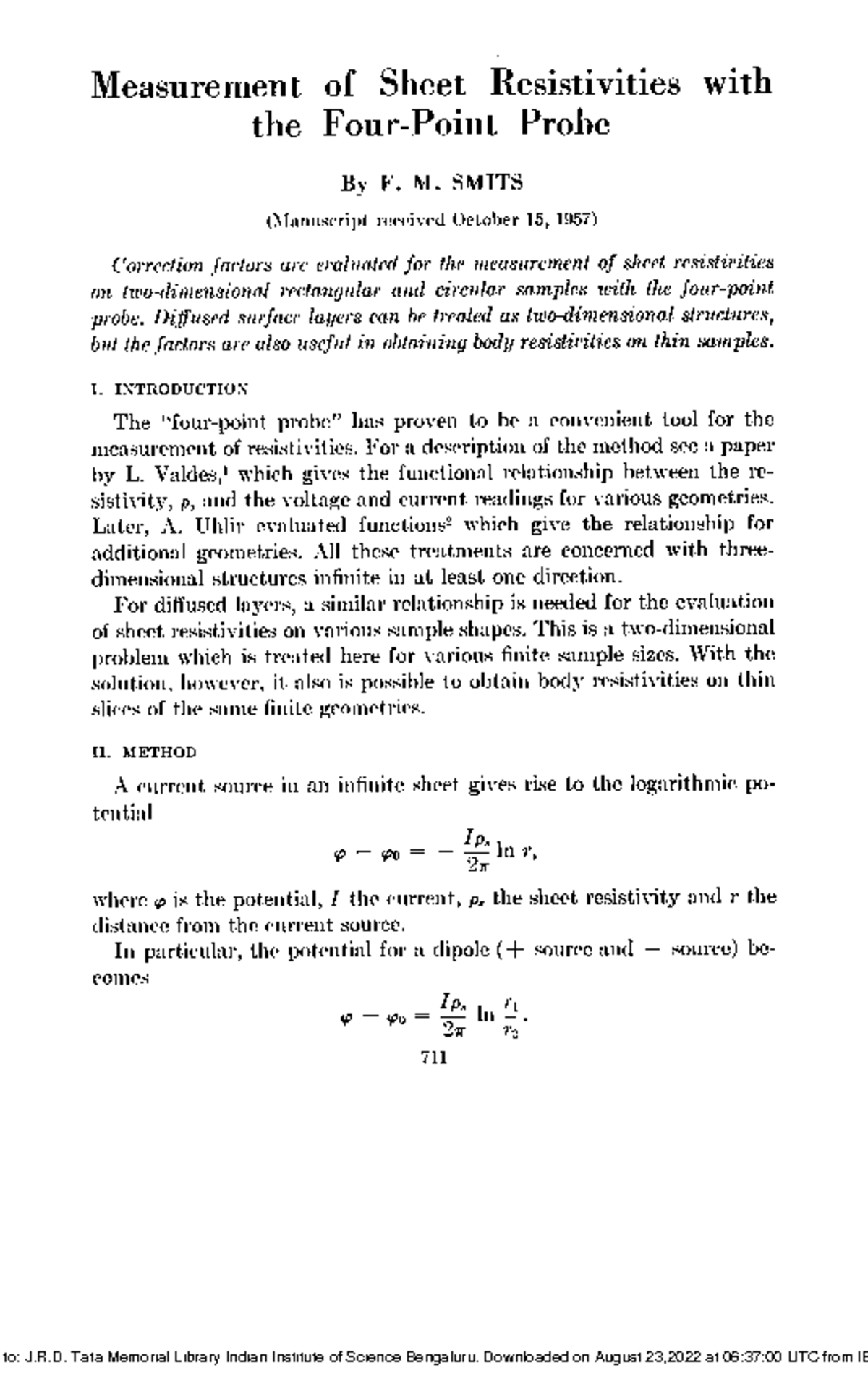 Measurement of sheet resistivities with the four-point probe ...