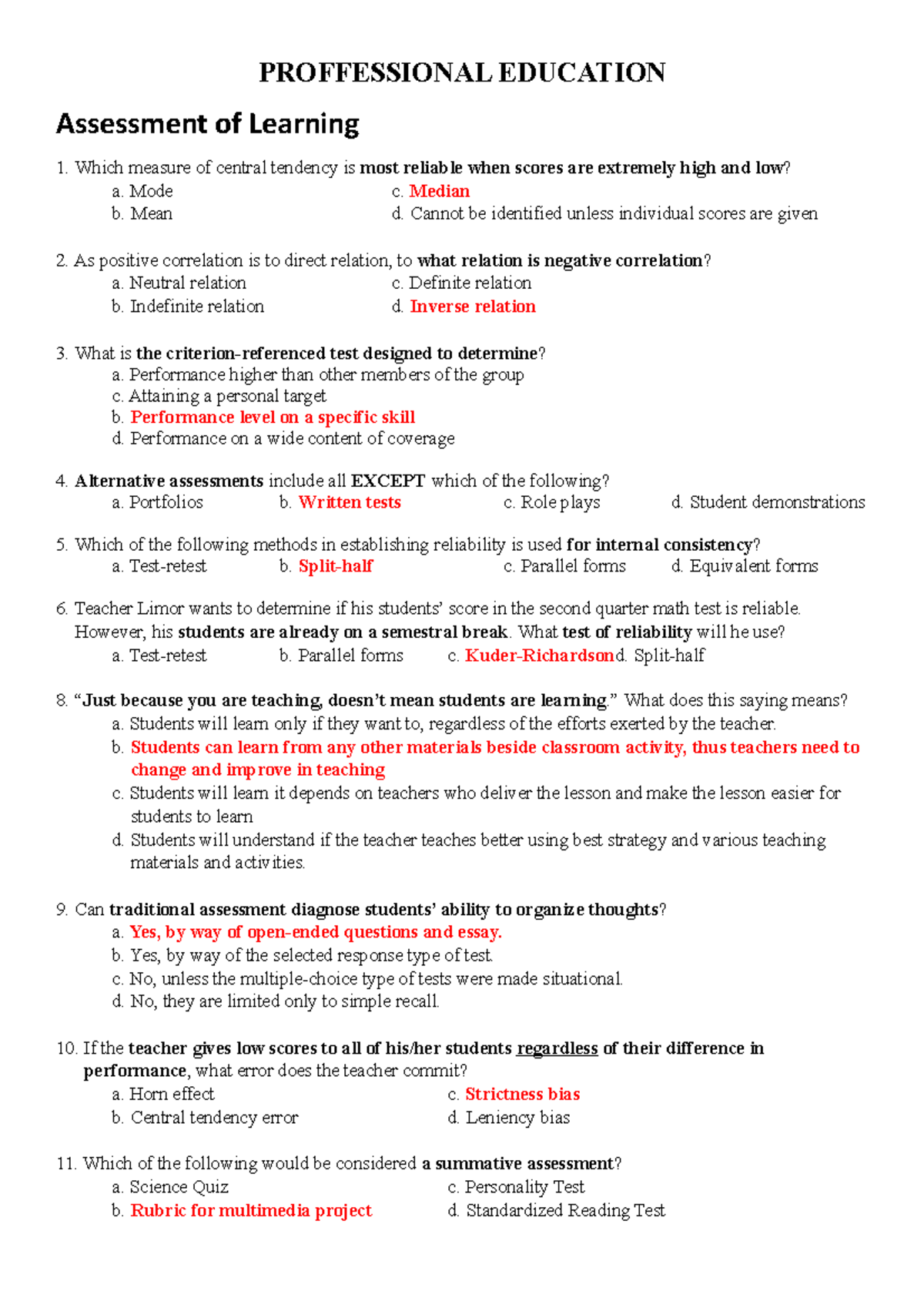 All Profed For Let Exam Proffessional Education Assessment Of