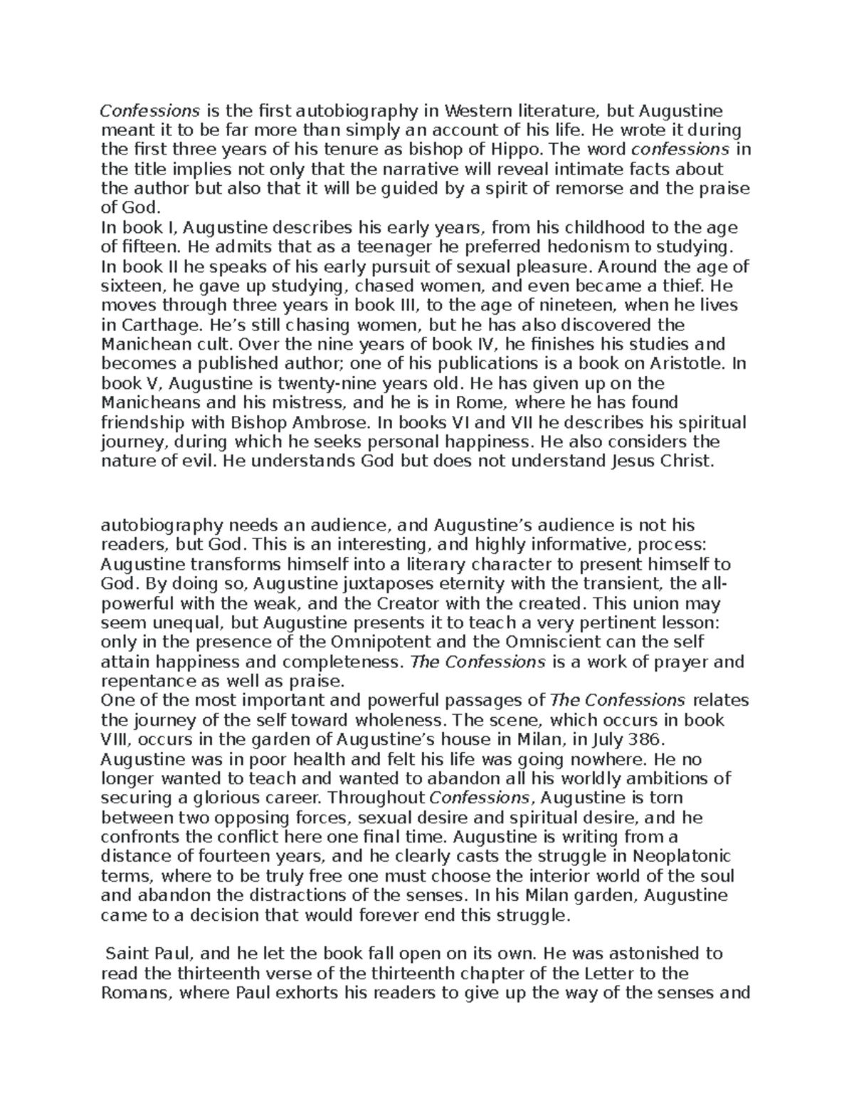 Philosphy 88 - Lecture Notes - Confessions is the first autobiography ...