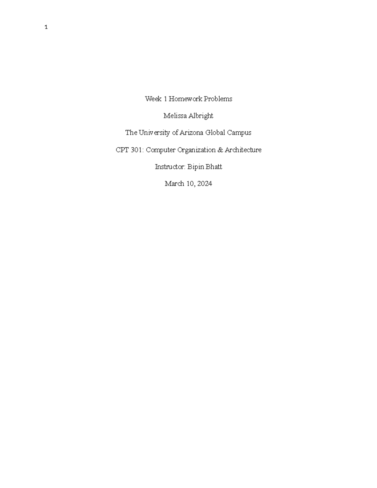 CPT301 Week 1 Homework Problems Melissa Albright - Week 1 Homework ...