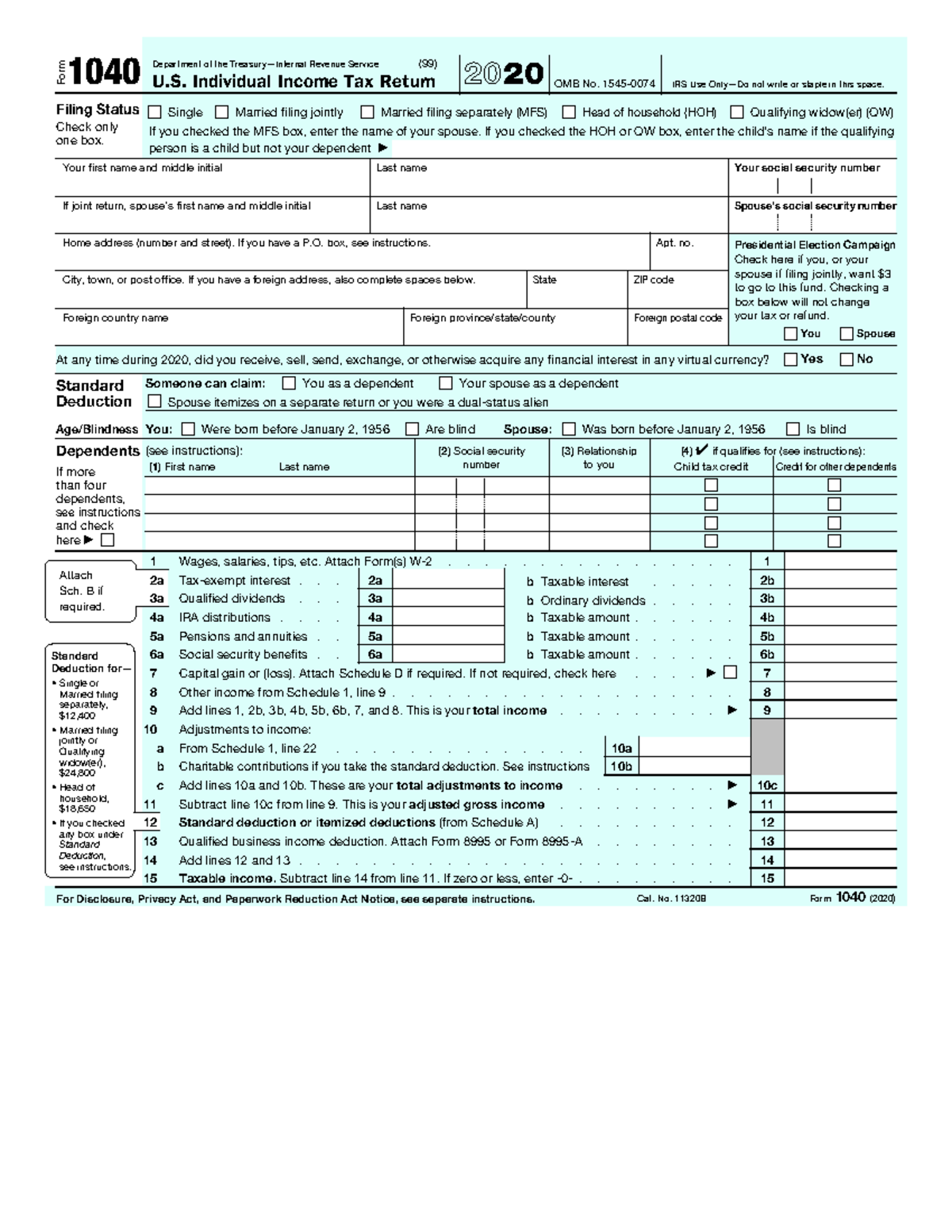 F1040 - notes - Form 1040 U. Individual Income Tax Return 2020 ...
