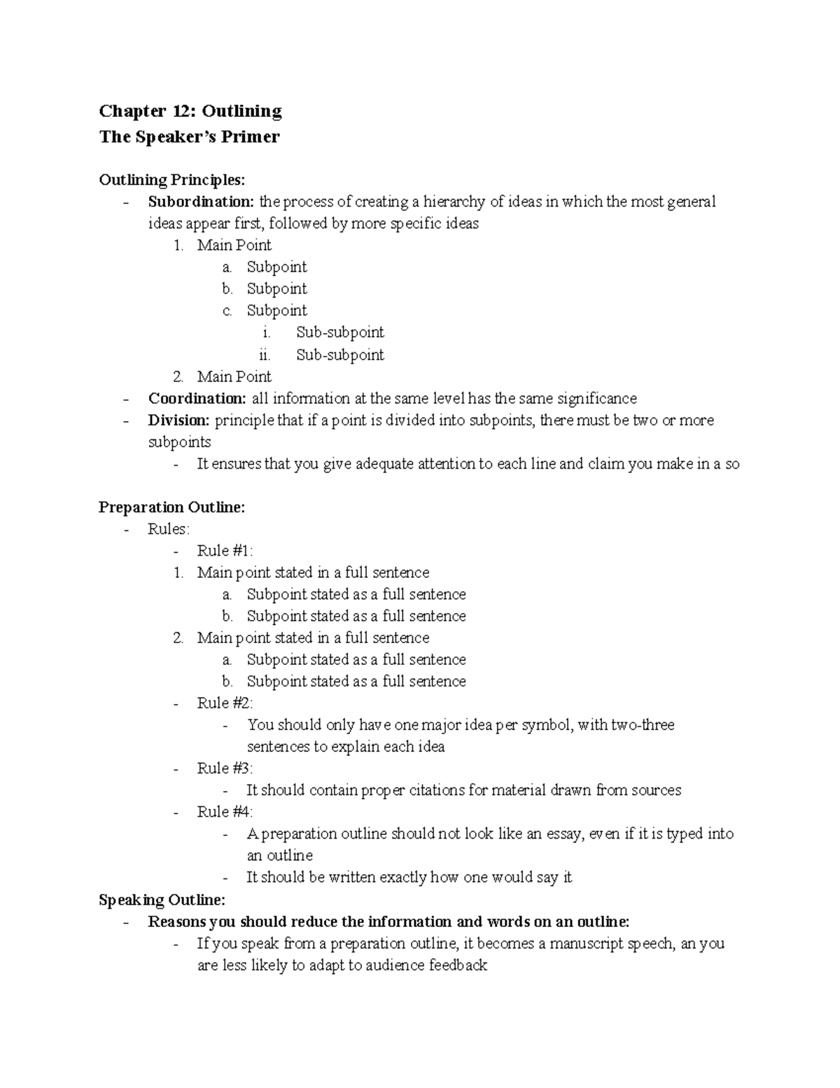 COM 120 Chapter 12 - The Speaker's Primer - Chapter 12: Outlining The ...