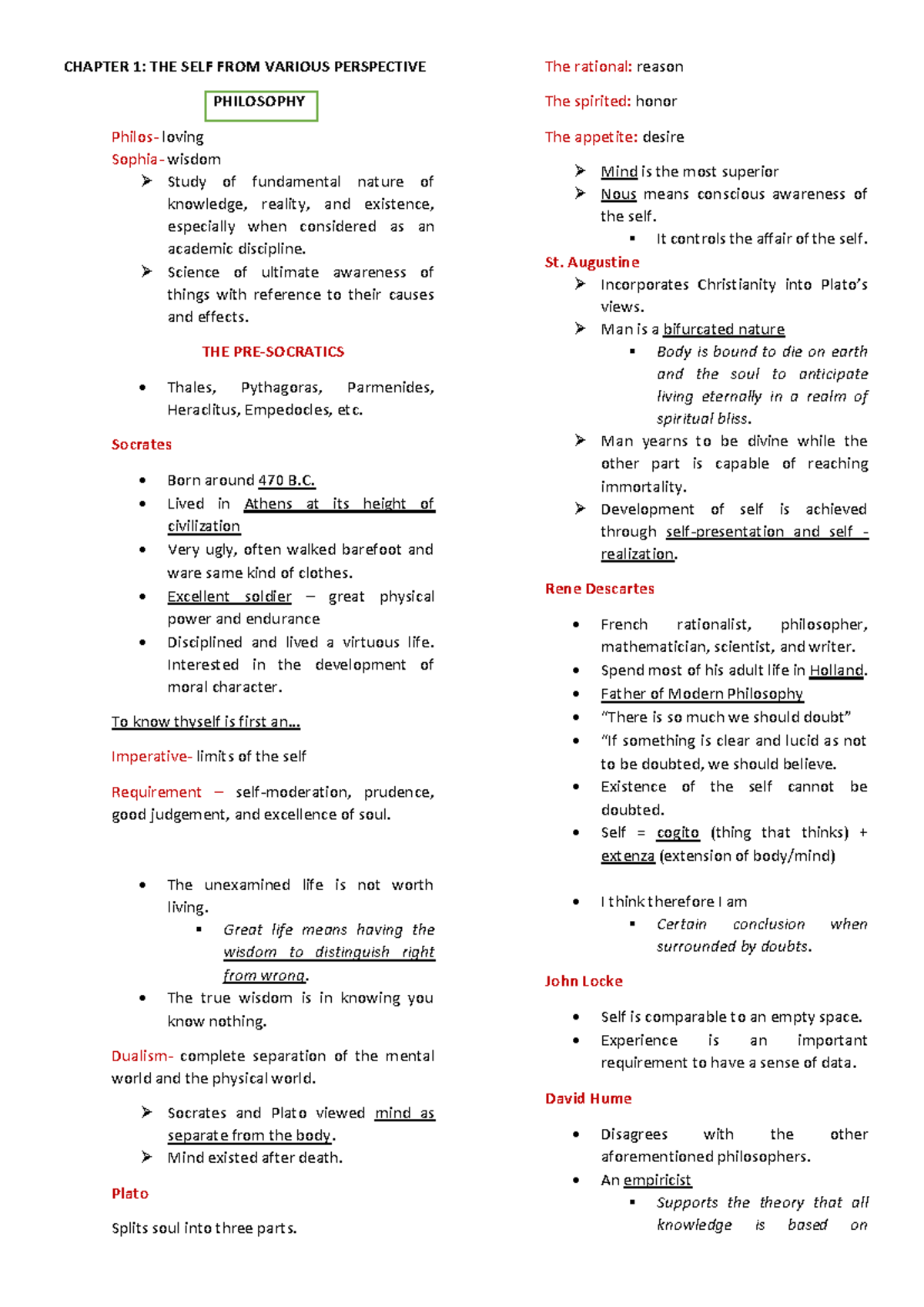 GE1-UTS-Reviewer - Reviewer - CHAPTER 1: THE SELF FROM VARIOUS ...
