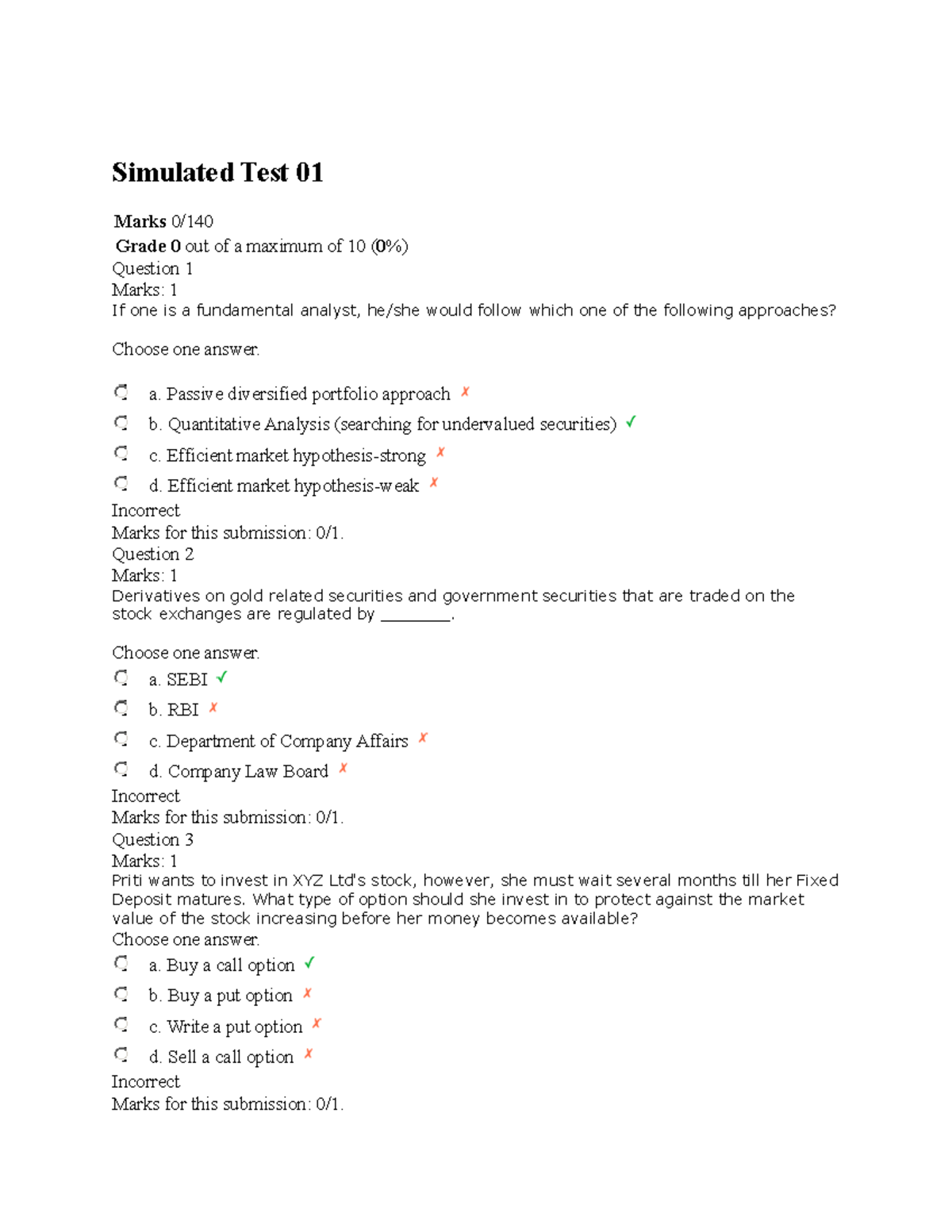 134453398 Investment Planning Mock Test CFP - Simulated Test 01 Marks 0 ...